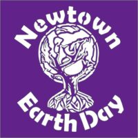Newtown Earth Day logo in white on purple background